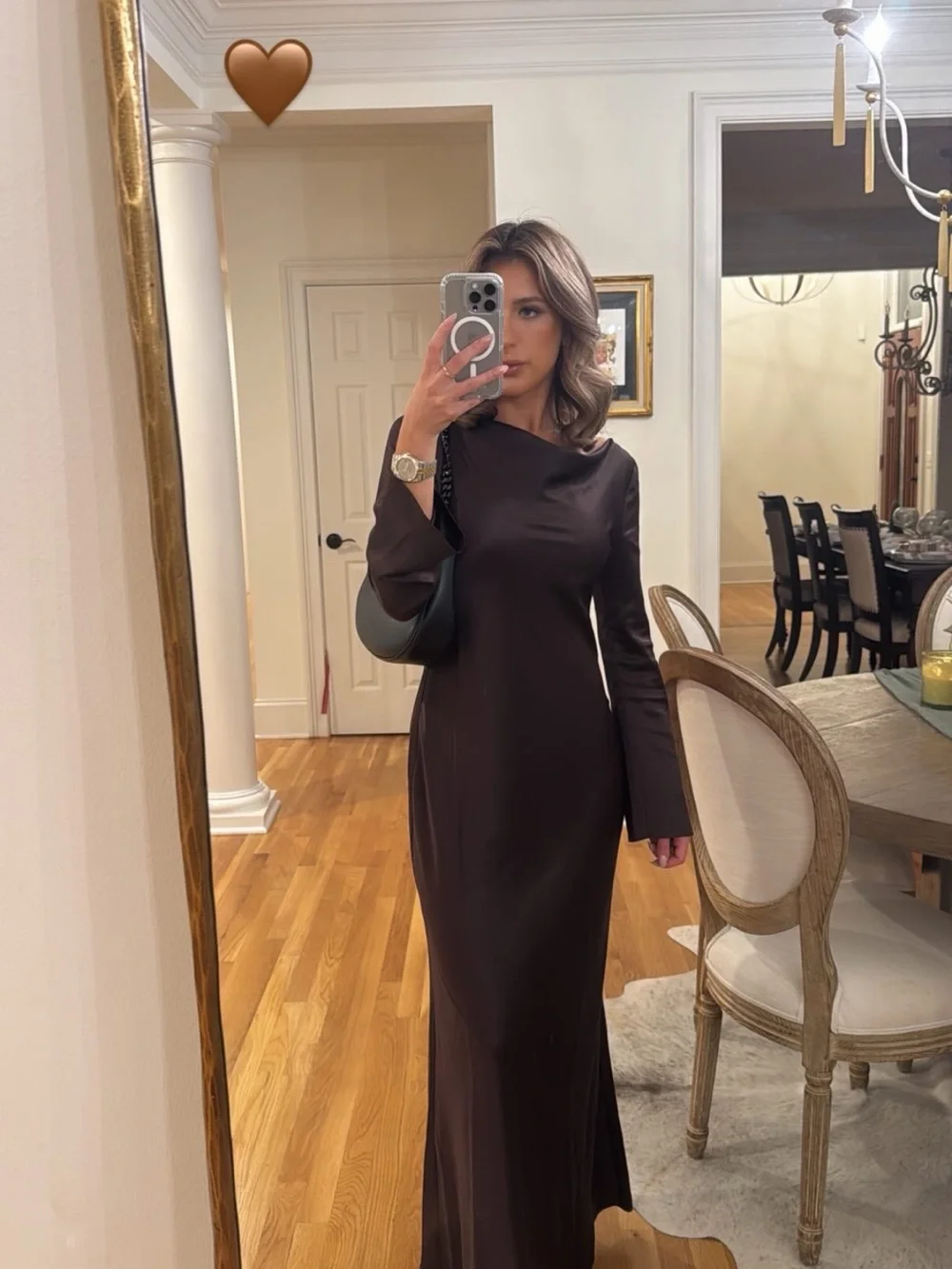 Reformation Ciana Satin Maxi Dress — Mole (Dark Brown) - Picture 3 of 3
